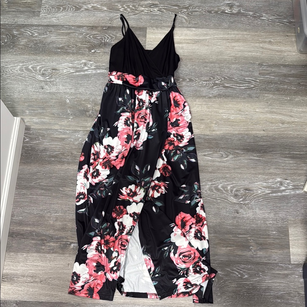 NWT Melissa Black and Pink Floral Maxi Dress